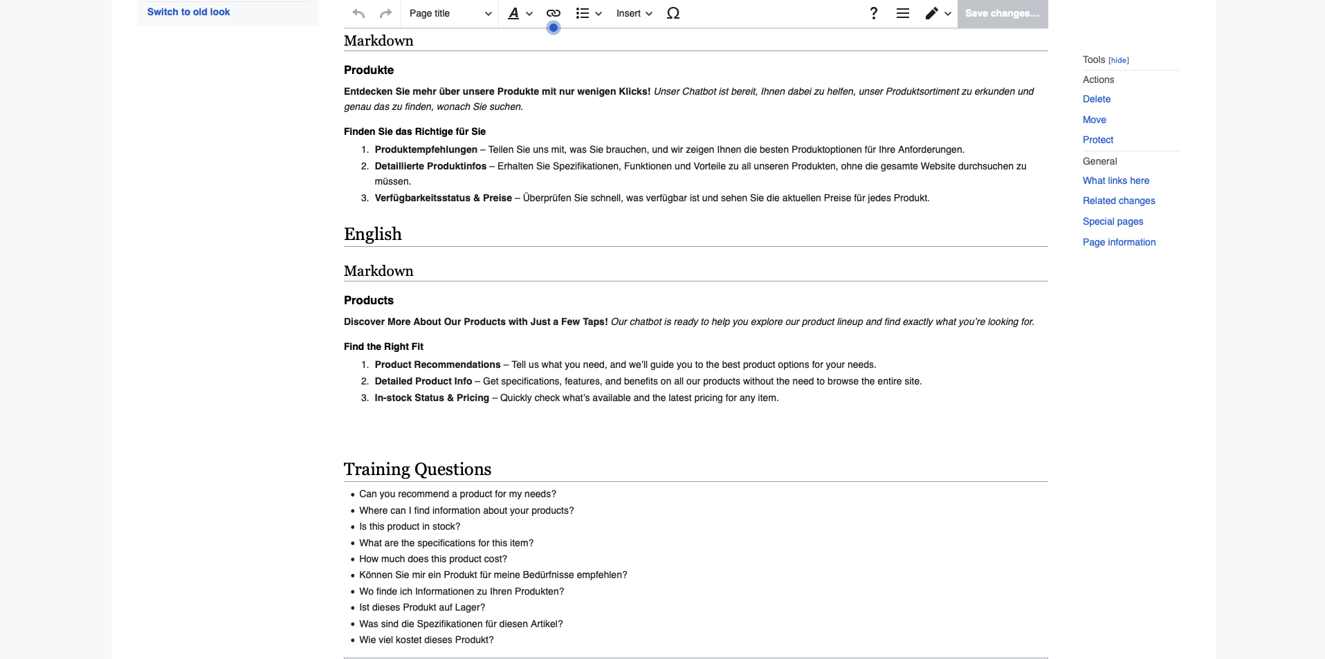 Example product page in the Bergwerk wiki