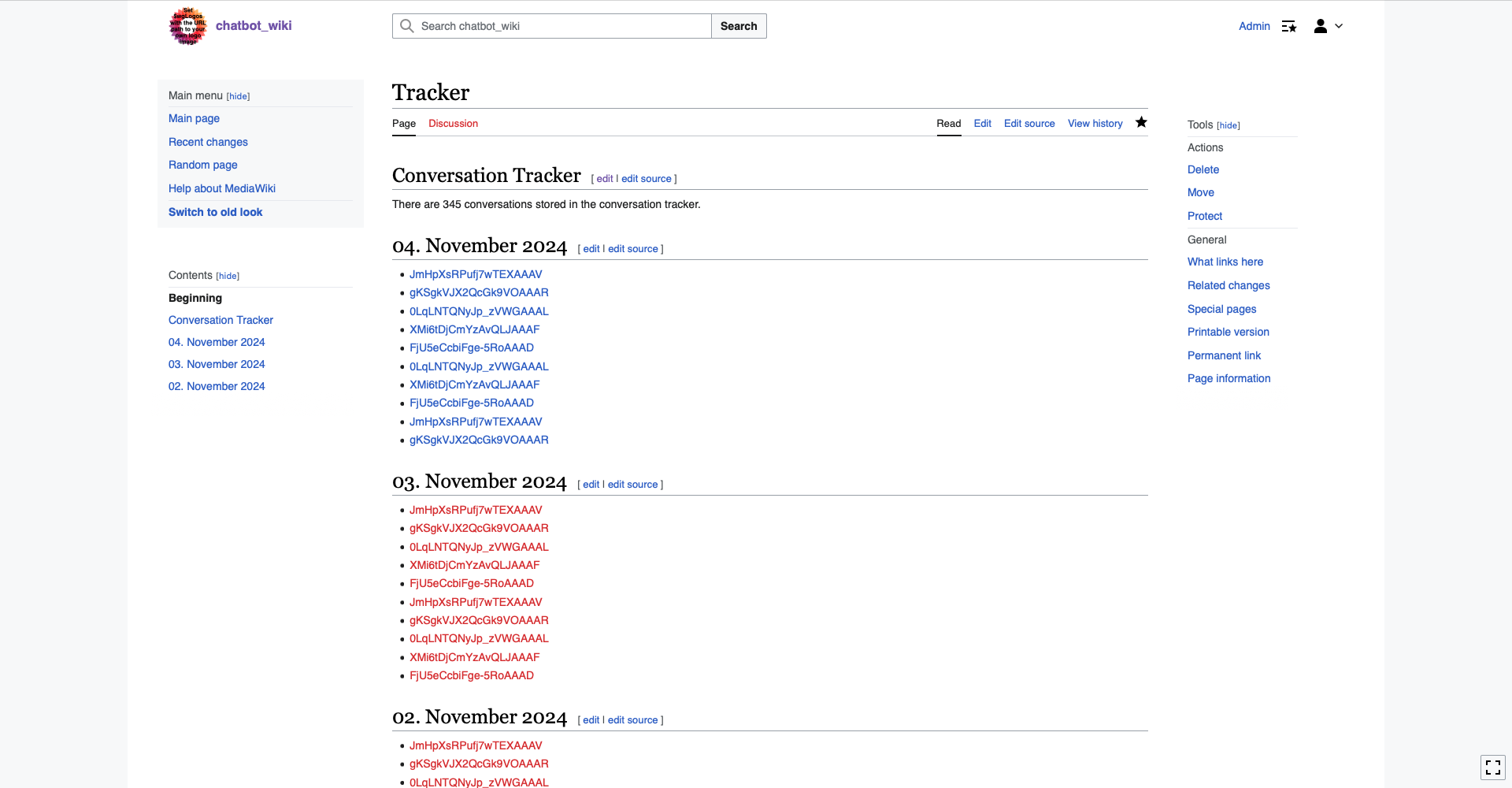 Example tracker page in the Bergwerk wiki